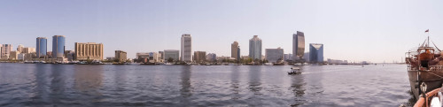 Panorama of Dubai Creek from Dhow