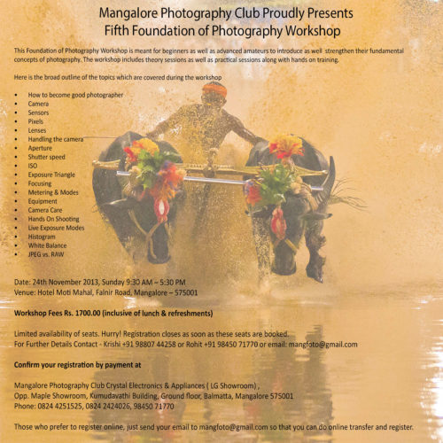 Mangalore Photography Club Proudly Presents Fifth Foundation of Photography Workshop