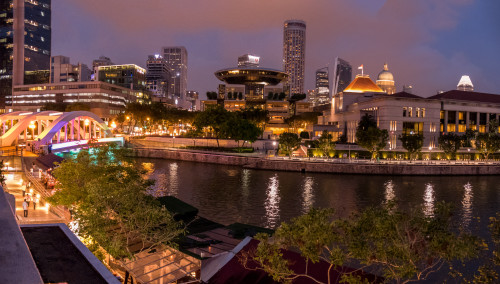 Panorama of Boat Quay near Elgin Bridge