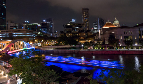 Slow Shutter Speed panorama of boat under Elgin Bridge