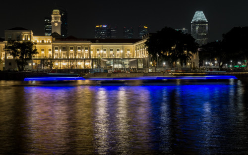 Slow Shutter Speed panorama of boat Opposite Asian Civilisation