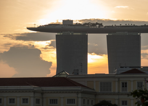 Sunrise behind Marine Bay Sands