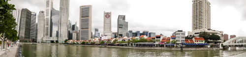 Boat quay and 5pointway.inn at Singapore riverfront panorama