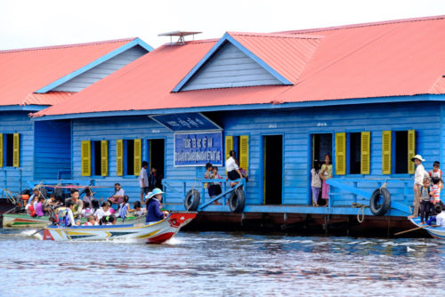 Floating village school with School bus