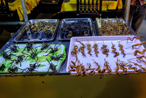 street hawker selling Insects, spiders and snakes