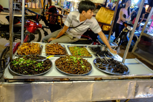 street hawker selling Insects, spiders and snakes