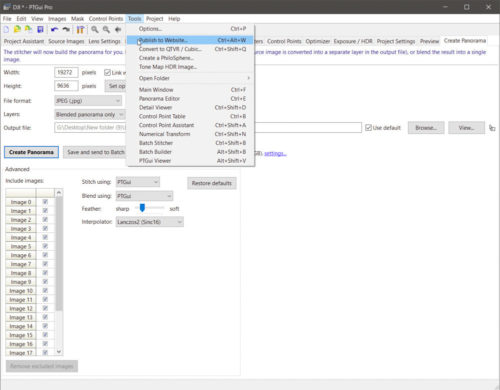 Saved blended panorama file reopened in PTGui for export for web