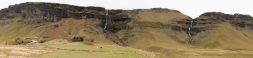 Road side waterfall on Southern ring road Panorama