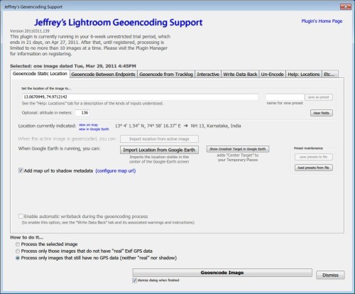 Jeffrey's Lightroom Geoencoding Plugin