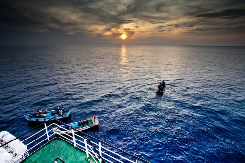 Dark blue water and Grey clouds